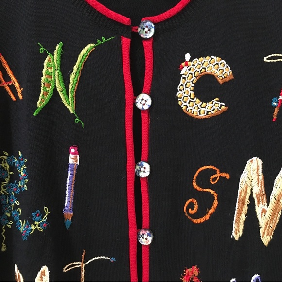 Christina Rotelli Cardigan Sweater Knit Button Black Women L Vintage 80s 90s - Picture 9 of 9